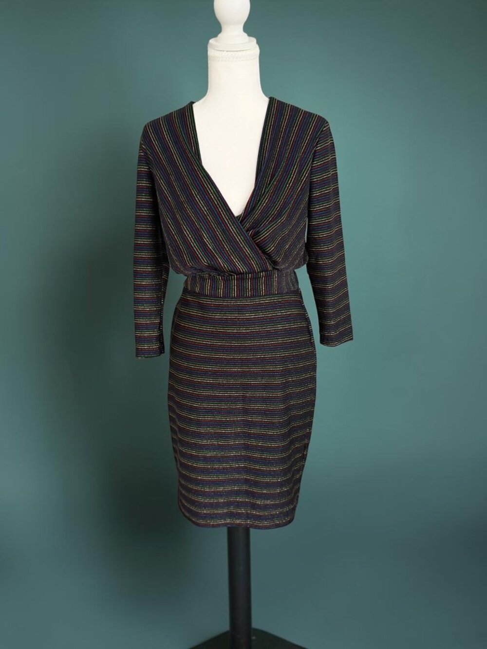 ECI Rainbow Striped V Neck Dress Size Small
